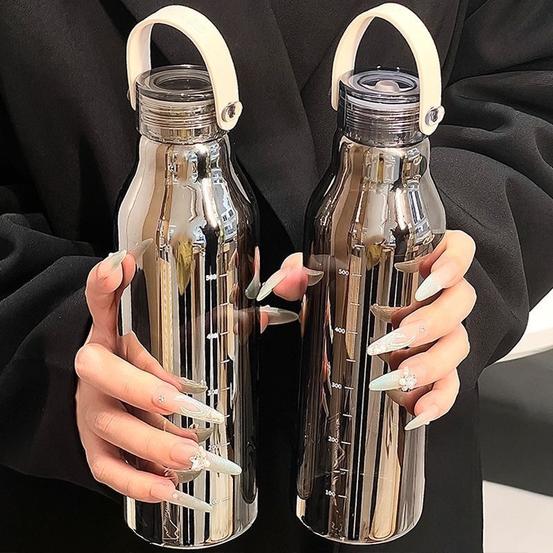 Outdoor Sport Glass Water Bottle - 600ML Thickened Glass Water Bottle with